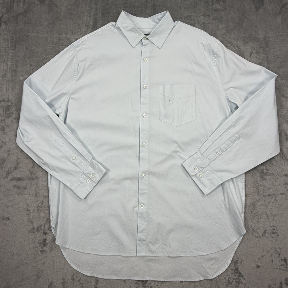 Express Mens Large Light Blue Button Up Shirt Stretch Cotton Dress Shirt